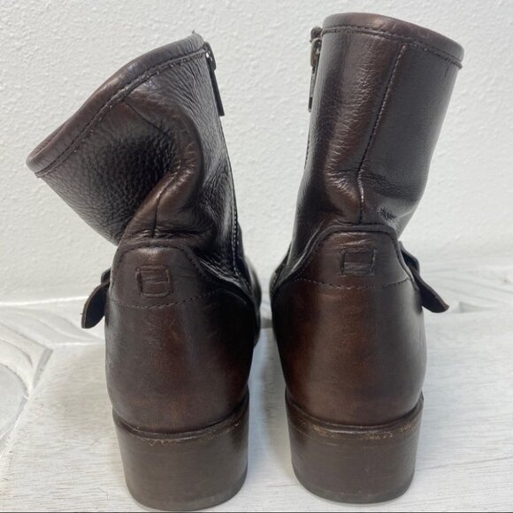 FRYE LYNN STRAP SHORT ANKLE BOOTS BOOTIES LEATHER BROWN 7B - Picture 5 of 9